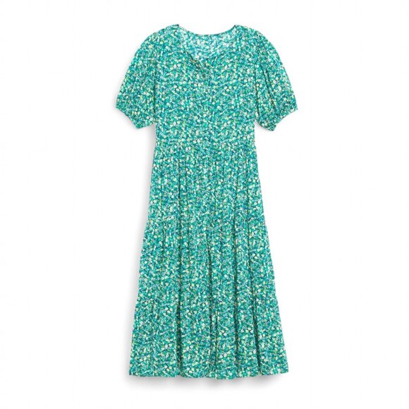 XL Old Navy Green Floral Puff-Sleeve Button-Front Midi Swing Dress - Picture 2 of 7